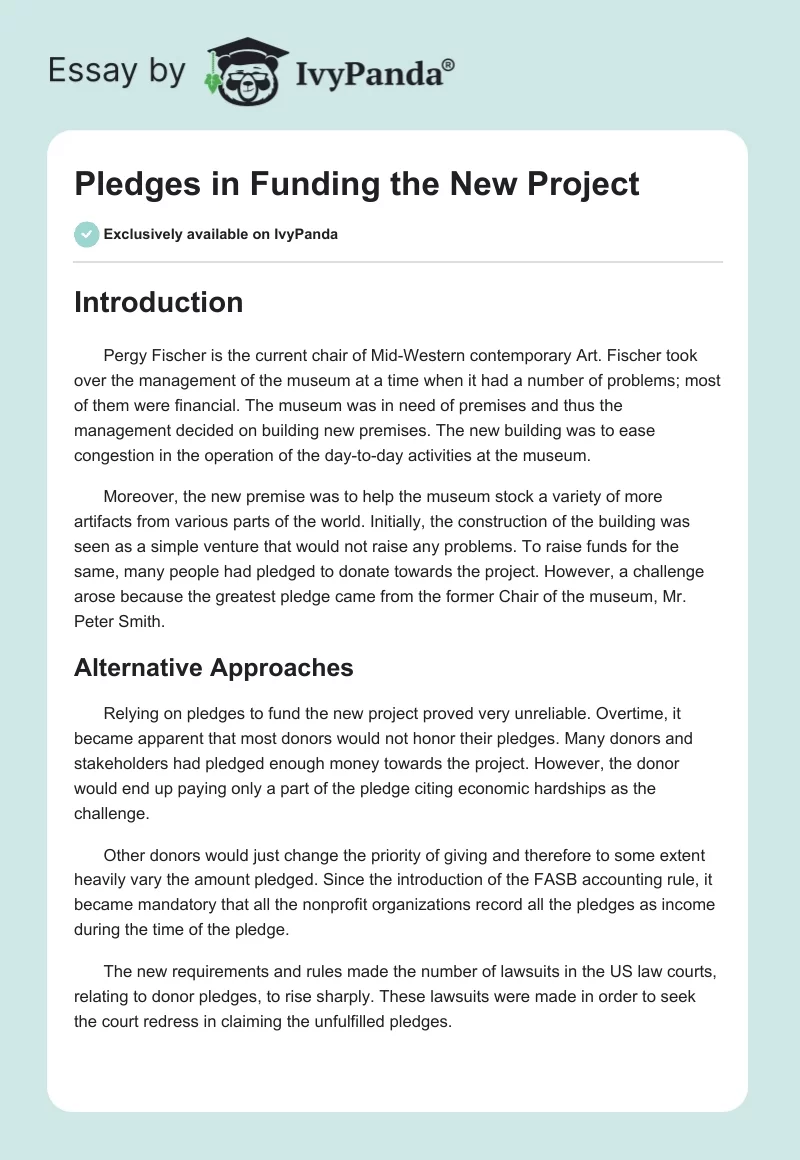 Pledges in Funding the New Project. Page 1