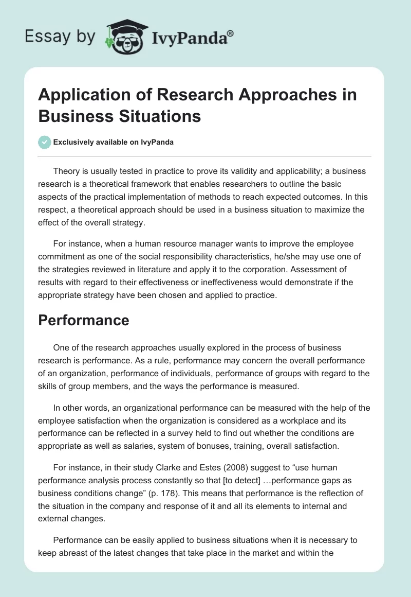 Application of Research Approaches in Business Situations. Page 1