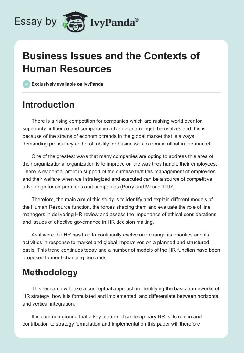 Business Issues and the Contexts of Human Resources. Page 1