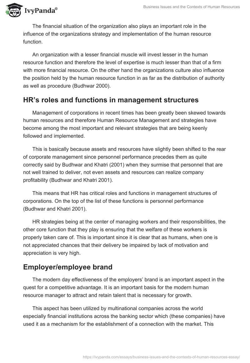 Business Issues and the Contexts of Human Resources. Page 4