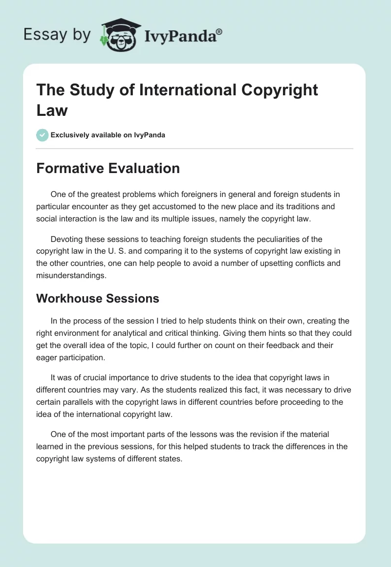The Study of International Copyright Law. Page 1