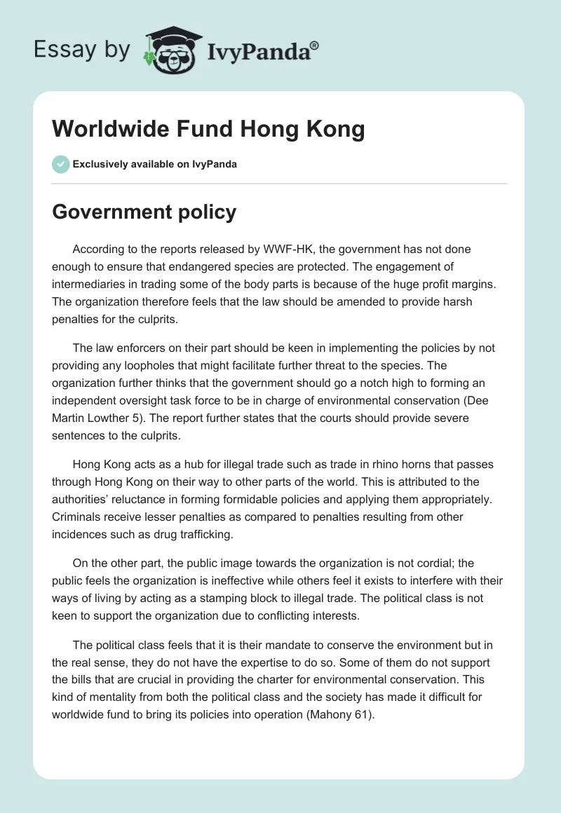 Worldwide Fund Hong Kong. Page 1