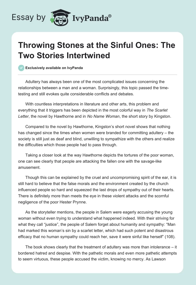 Throwing Stones at the Sinful Ones: The Two Stories Intertwined. Page 1