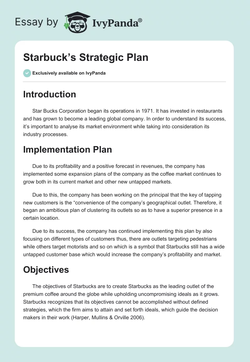 Starbuck’s Strategic Plan. Page 1