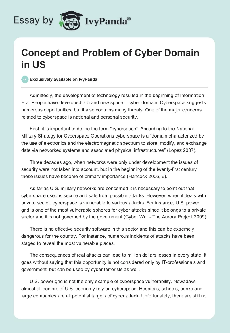 Concept and Problem of Cyber Domain in US. Page 1