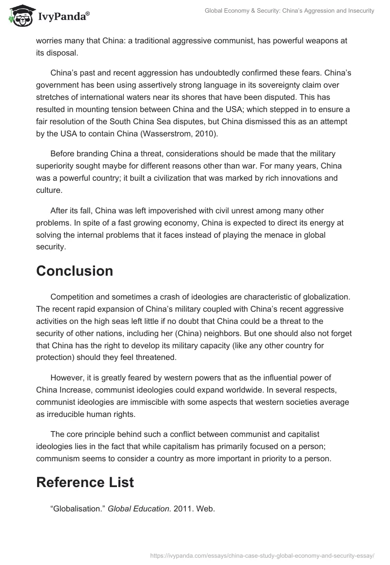 Global Economy & Security: China’s Aggression and Insecurity. Page 2