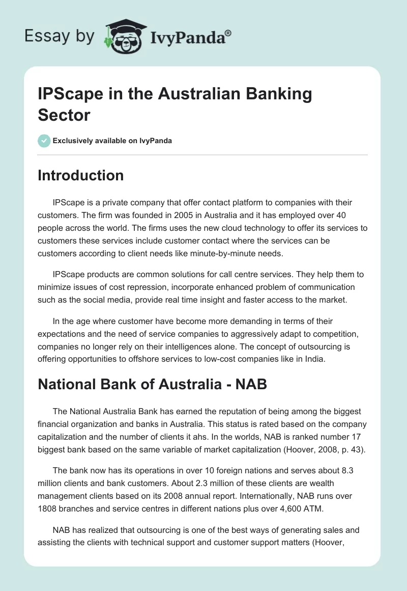 IPScape in the Australian Banking Sector. Page 1