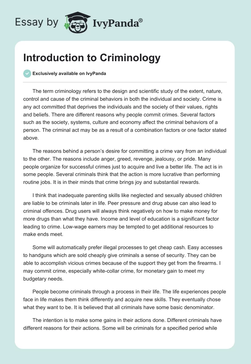 Introduction to Criminology. Page 1
