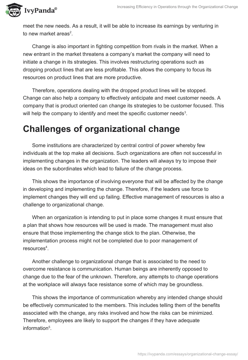 Increasing Efficiency in Operations Through the Organizational Change. Page 2
