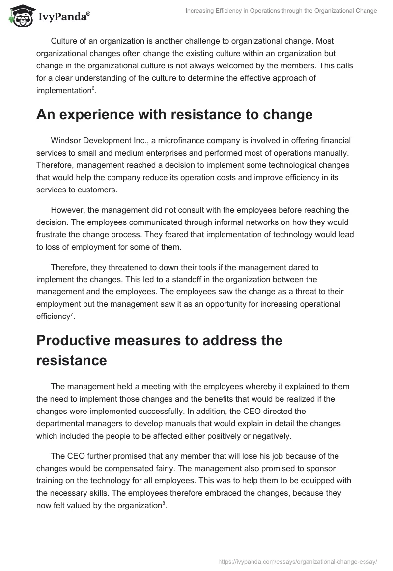 Increasing Efficiency in Operations Through the Organizational Change. Page 3