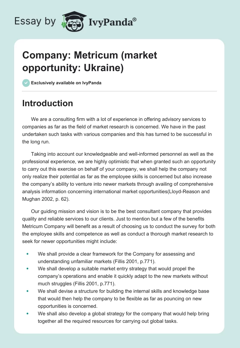 Company: Metricum (market opportunity: Ukraine). Page 1