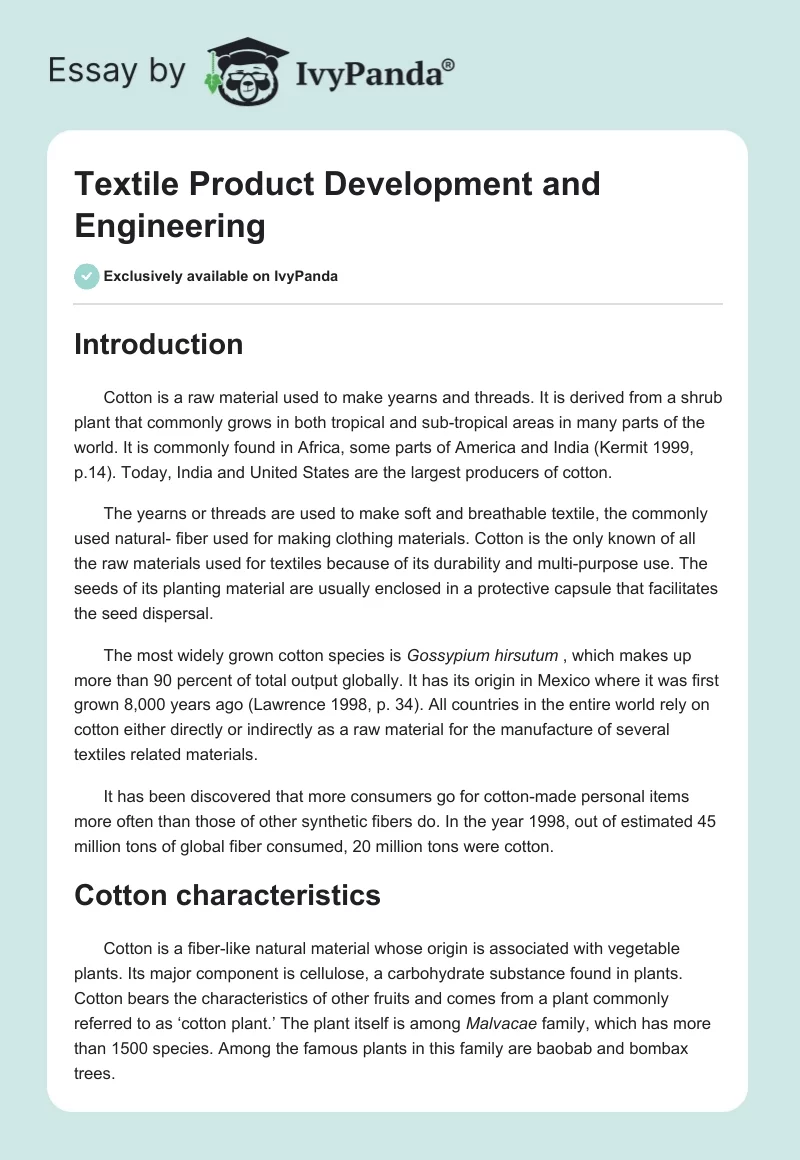 Textile Product Development and Engineering. Page 1