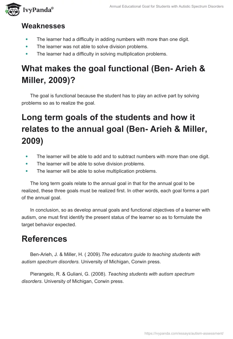 Annual Educational Goal for Students with Autistic Spectrum Disorders. Page 3