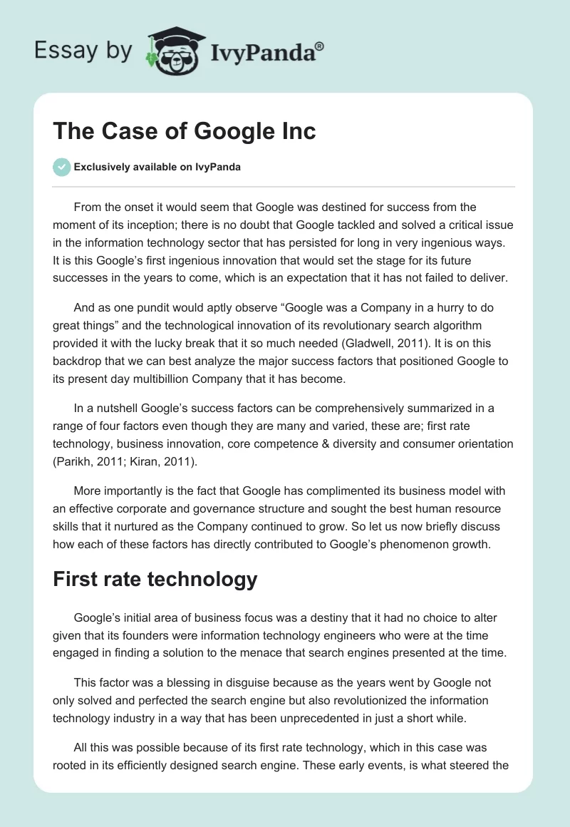 The Case of Google Inc. Page 1