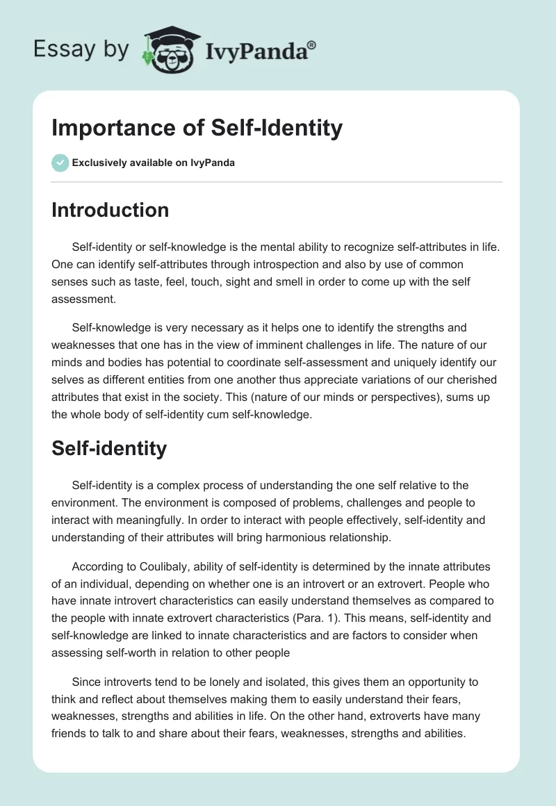 Importance of Self-Identity. Page 1