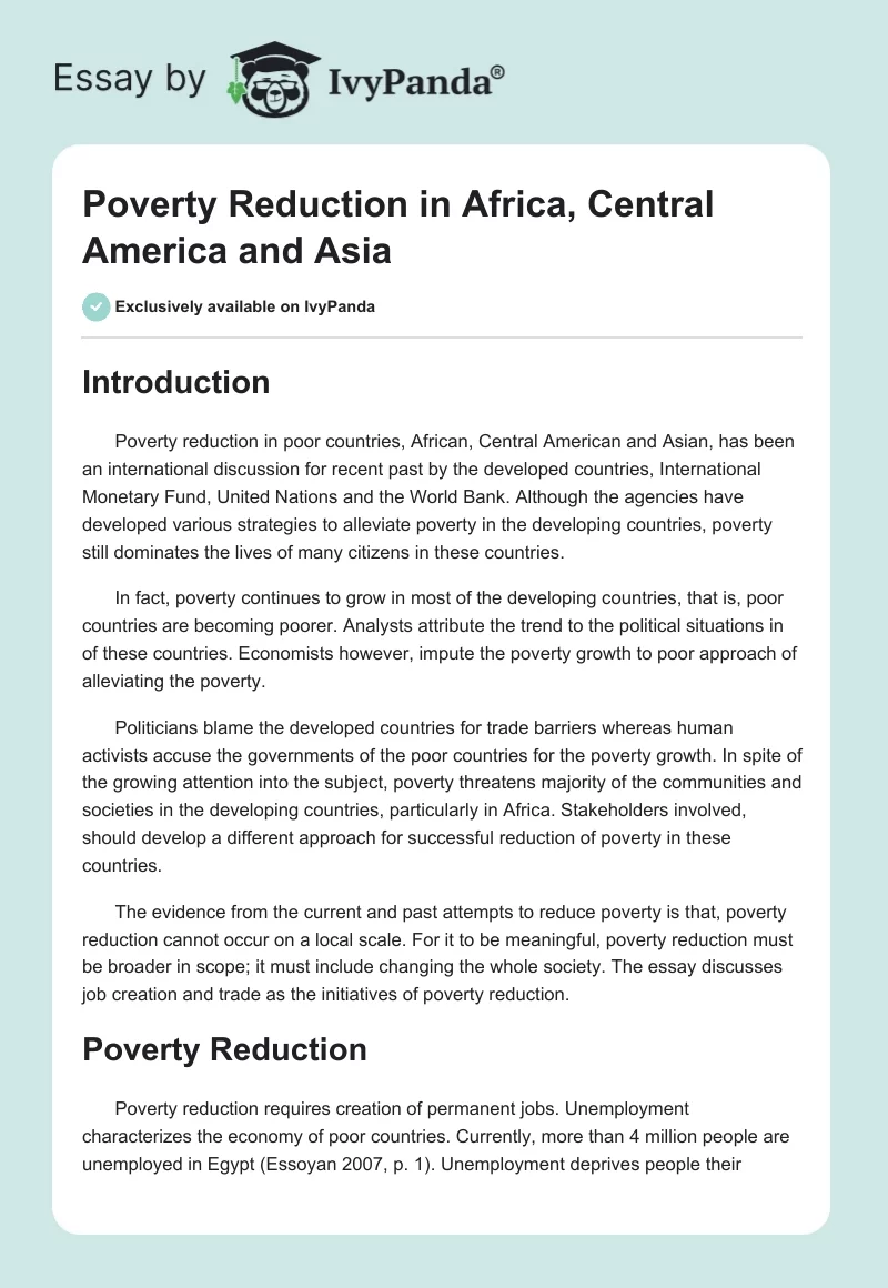 Poverty Reduction in Africa, Central America and Asia. Page 1