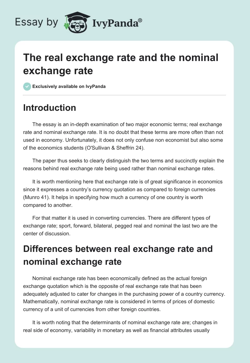 The real exchange rate and the nominal exchange rate. Page 1