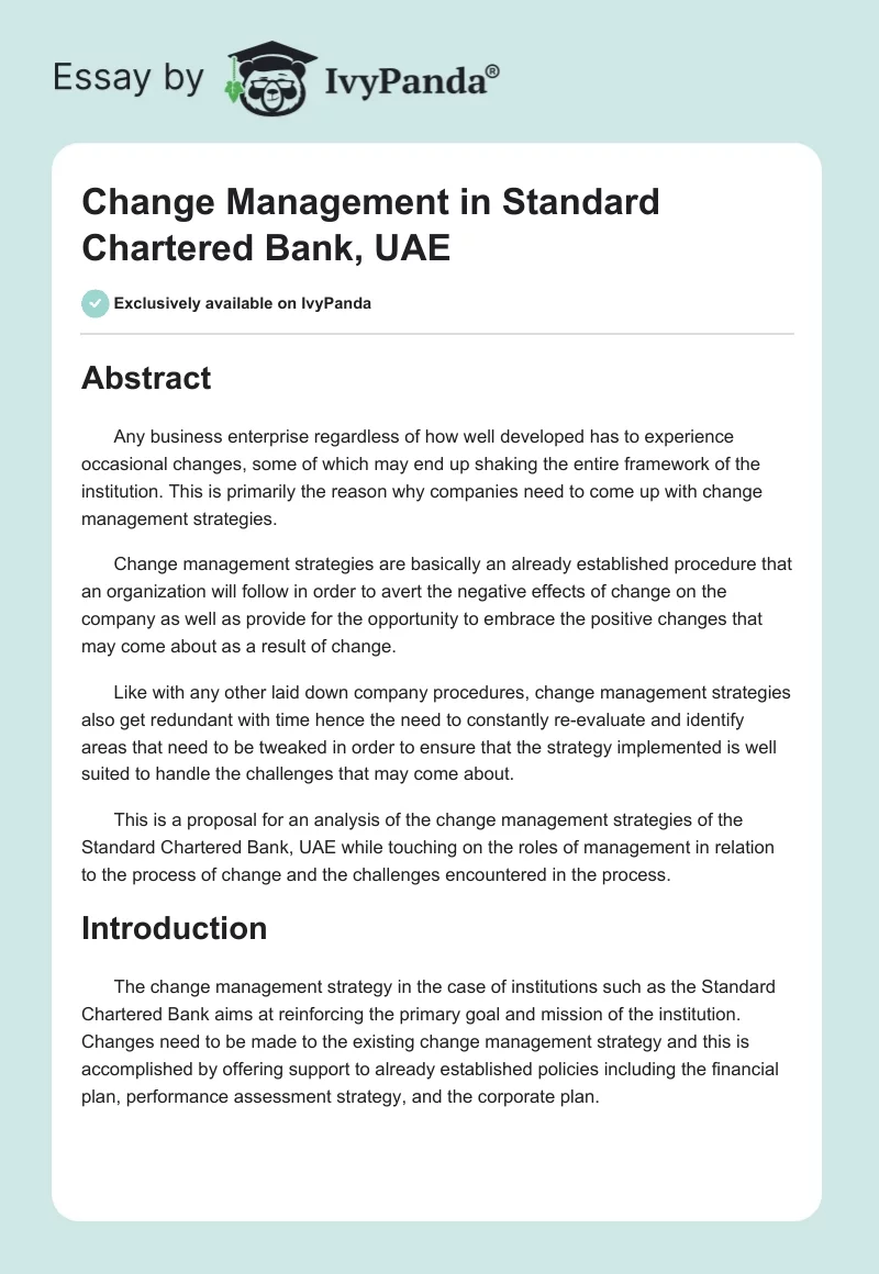 Change Management in Standard Chartered Bank, UAE. Page 1