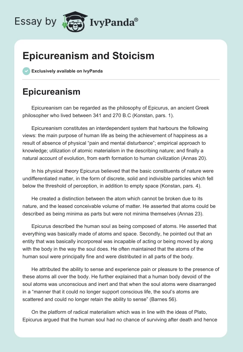 Epicureanism and Stoicism. Page 1
