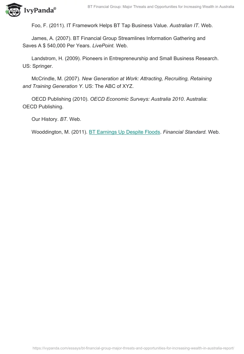 BT Financial Group: Major Threats and Opportunities for Increasing Wealth in Australia. Page 4