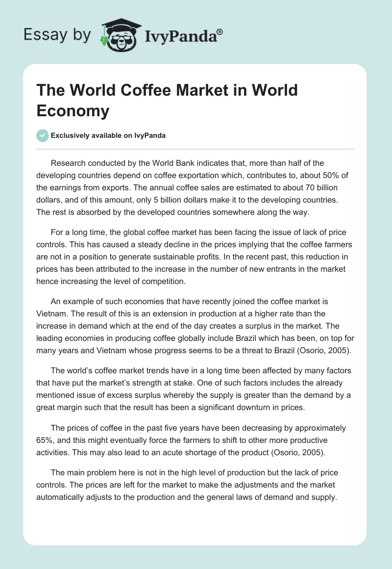 The World Coffee Market in World Economy. Page 1