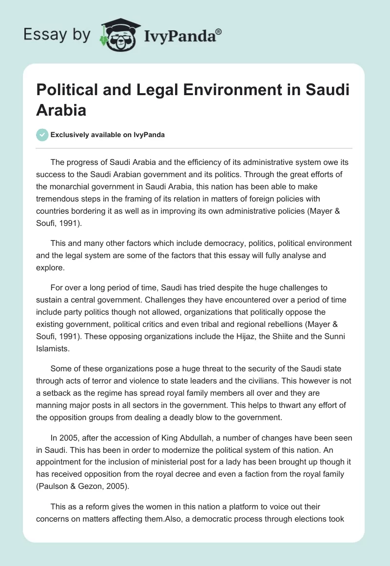 Political and Legal Environment in Saudi Arabia. Page 1