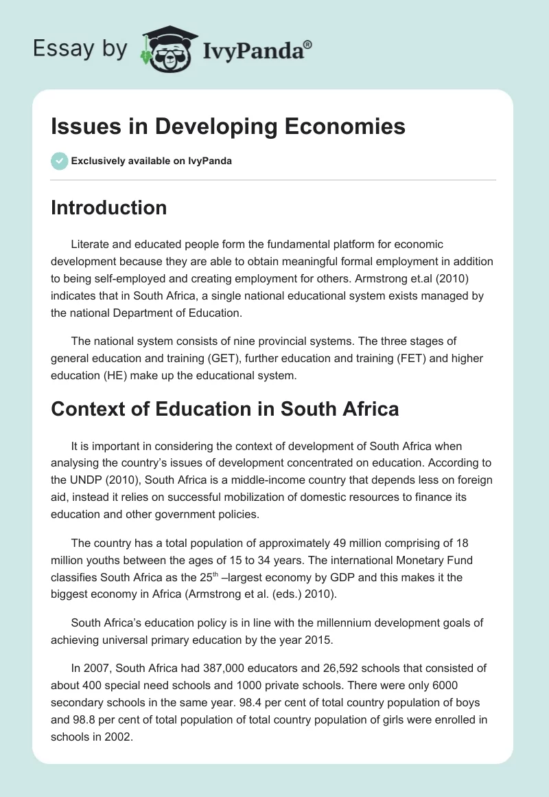 Issues in Developing Economies. Page 1