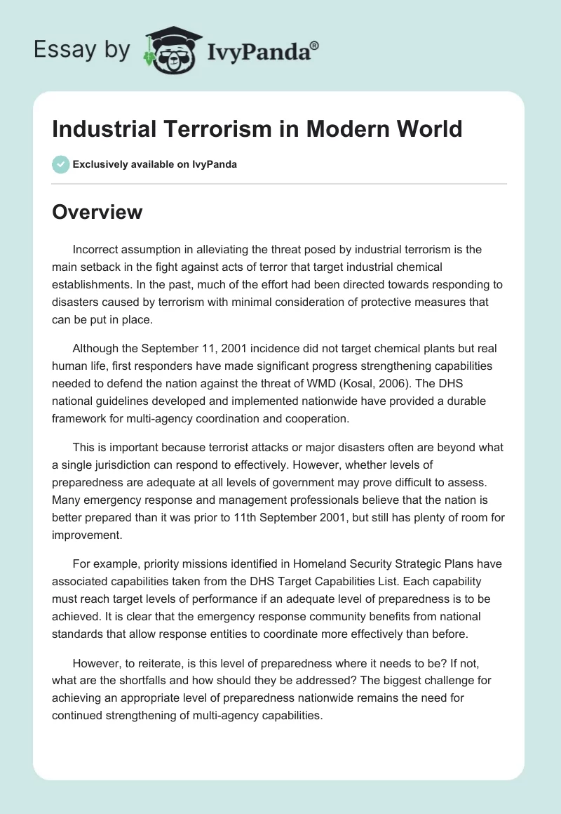 Industrial Terrorism in Modern World. Page 1