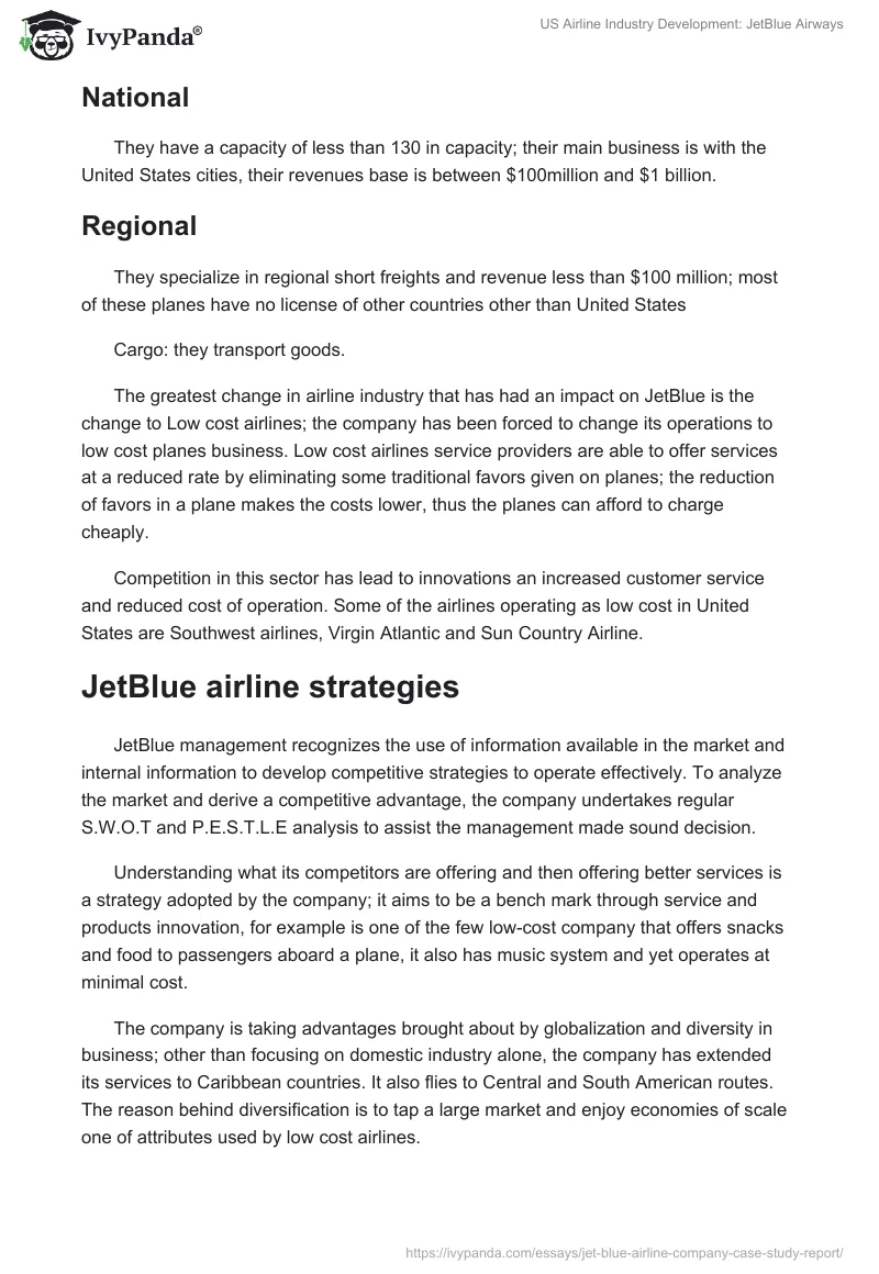 US Airline Industry Development: JetBlue Airways. Page 2