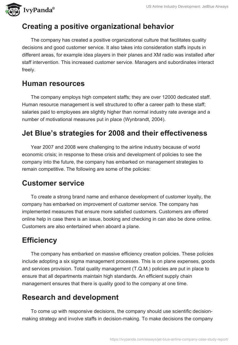 US Airline Industry Development: JetBlue Airways. Page 4