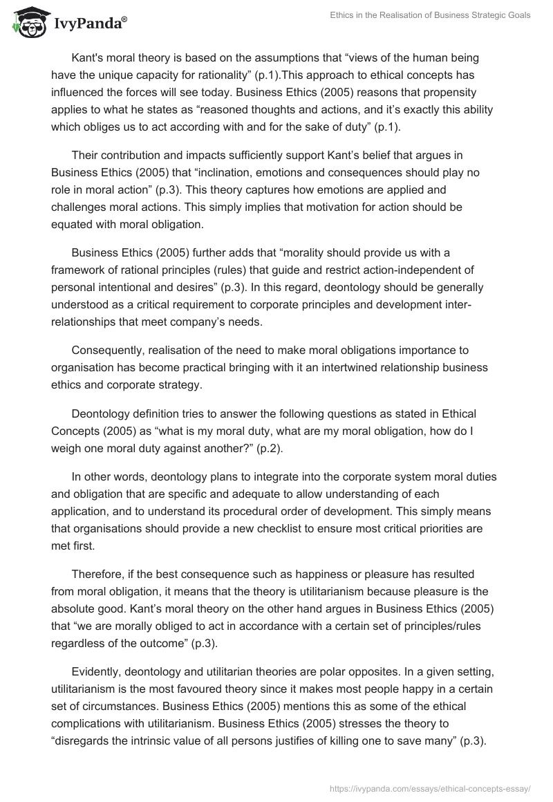 Ethics in the Realisation of Business Strategic Goals. Page 2