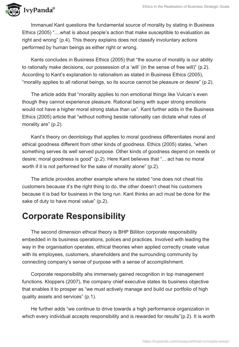 Ethics in the Realisation of Business Strategic Goals. Page 4
