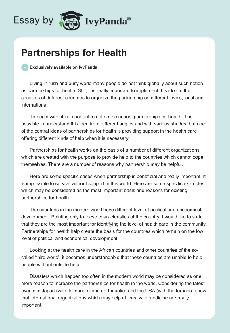 Partnerships for Health. Page 1