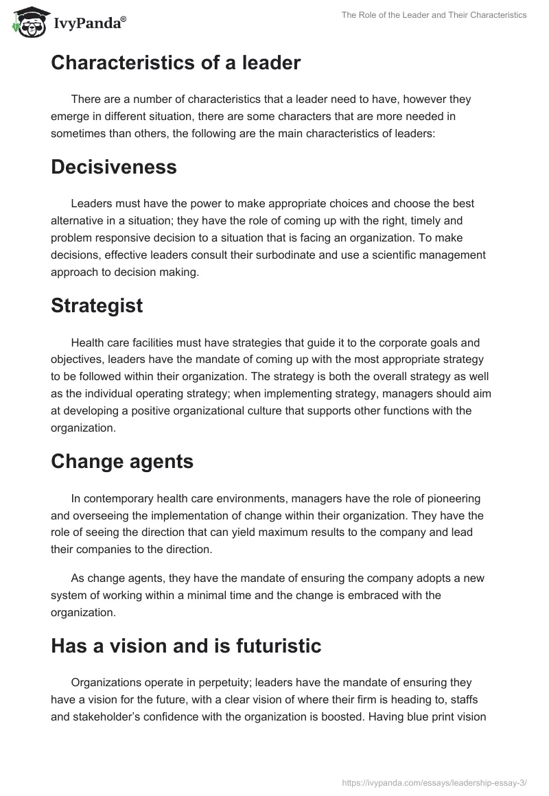The Role of the Leader and Their Characteristics. Page 2