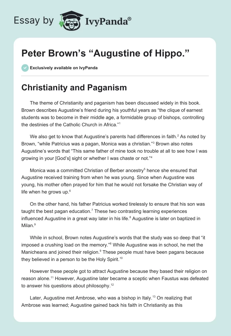 Peter Brown’s “Augustine of Hippo.”. Page 1