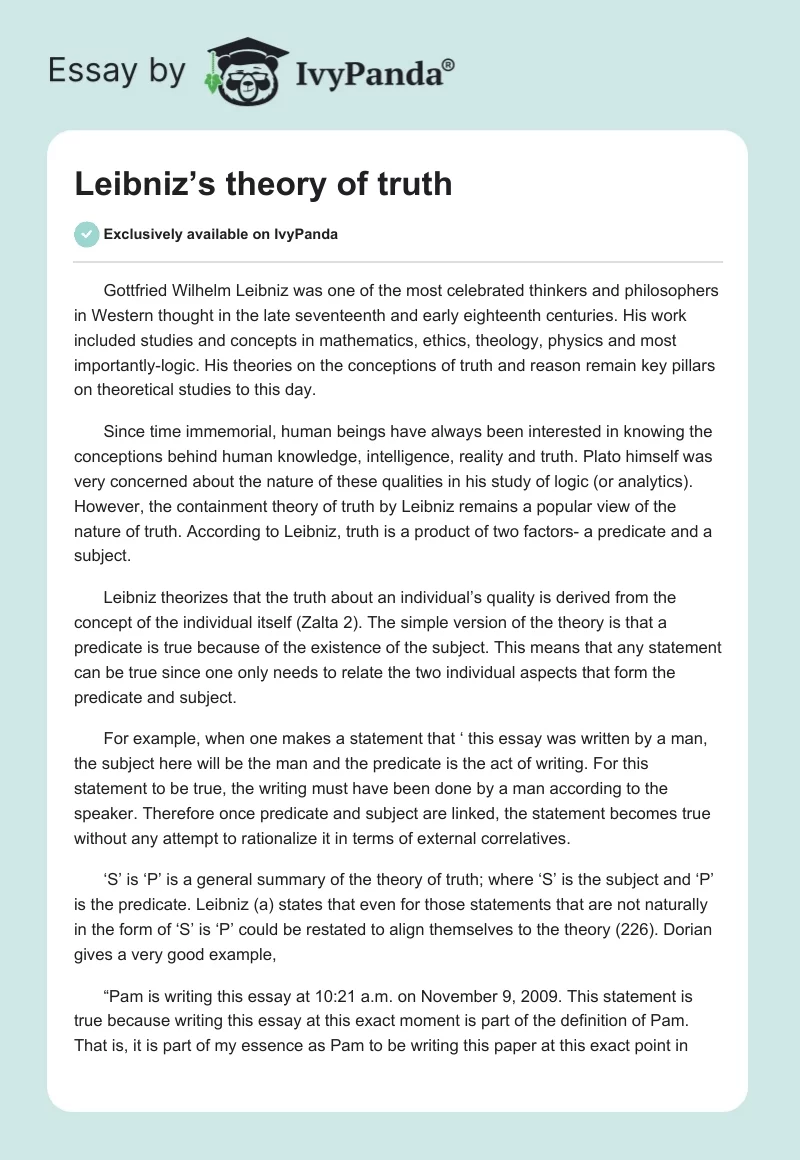 Leibniz’s theory of truth. Page 1