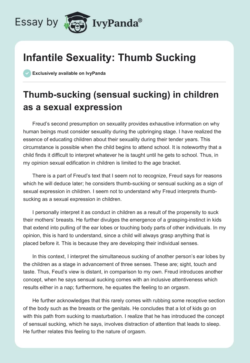 Infantile Sexuality: Thumb Sucking. Page 1