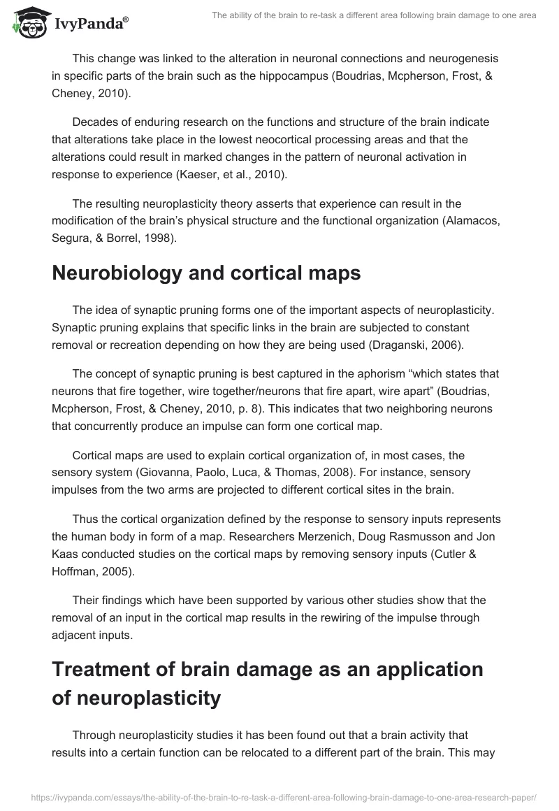 The Ability of the Brain to Re-Task a Different Area Following Brain Damage to One Area. Page 2