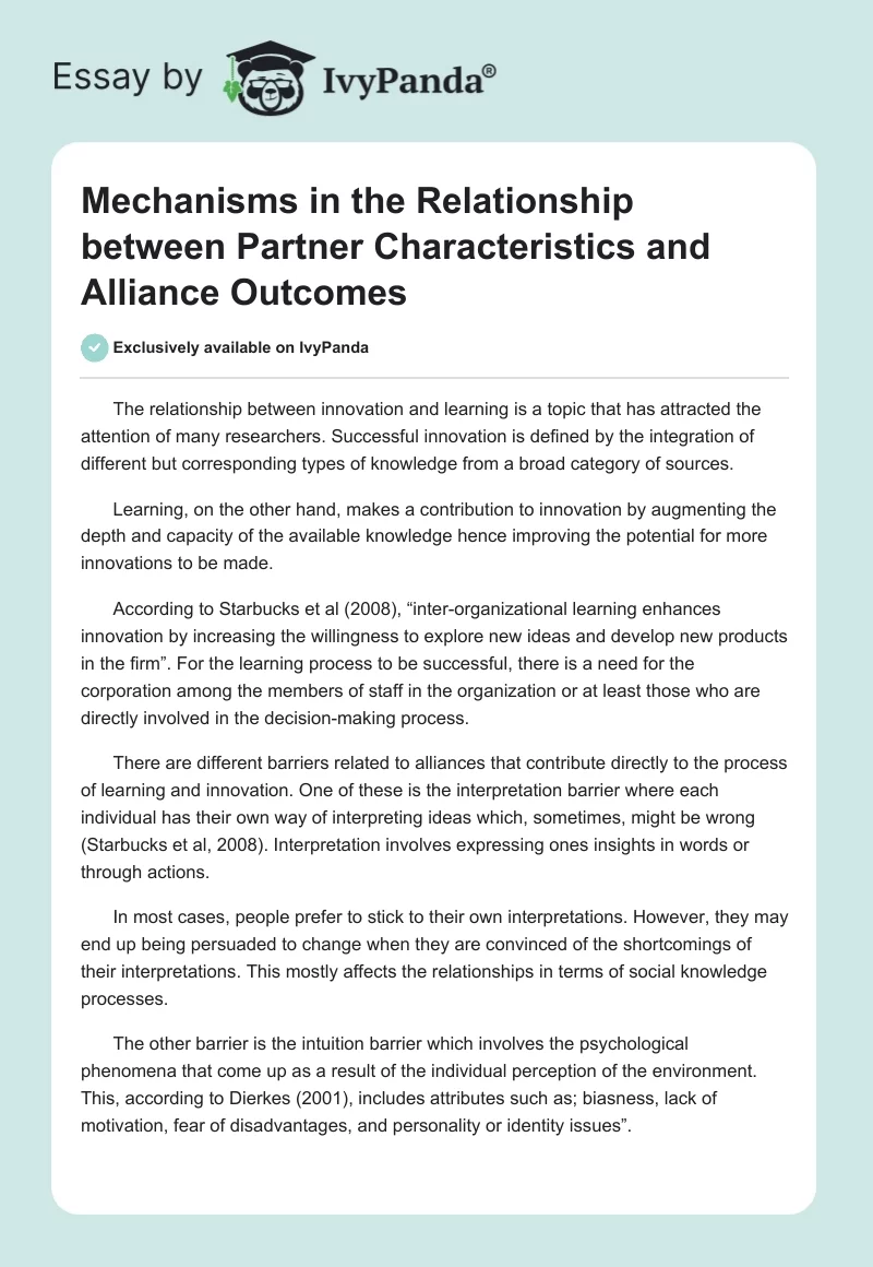 Mechanisms in the Relationship between Partner Characteristics and Alliance Outcomes. Page 1