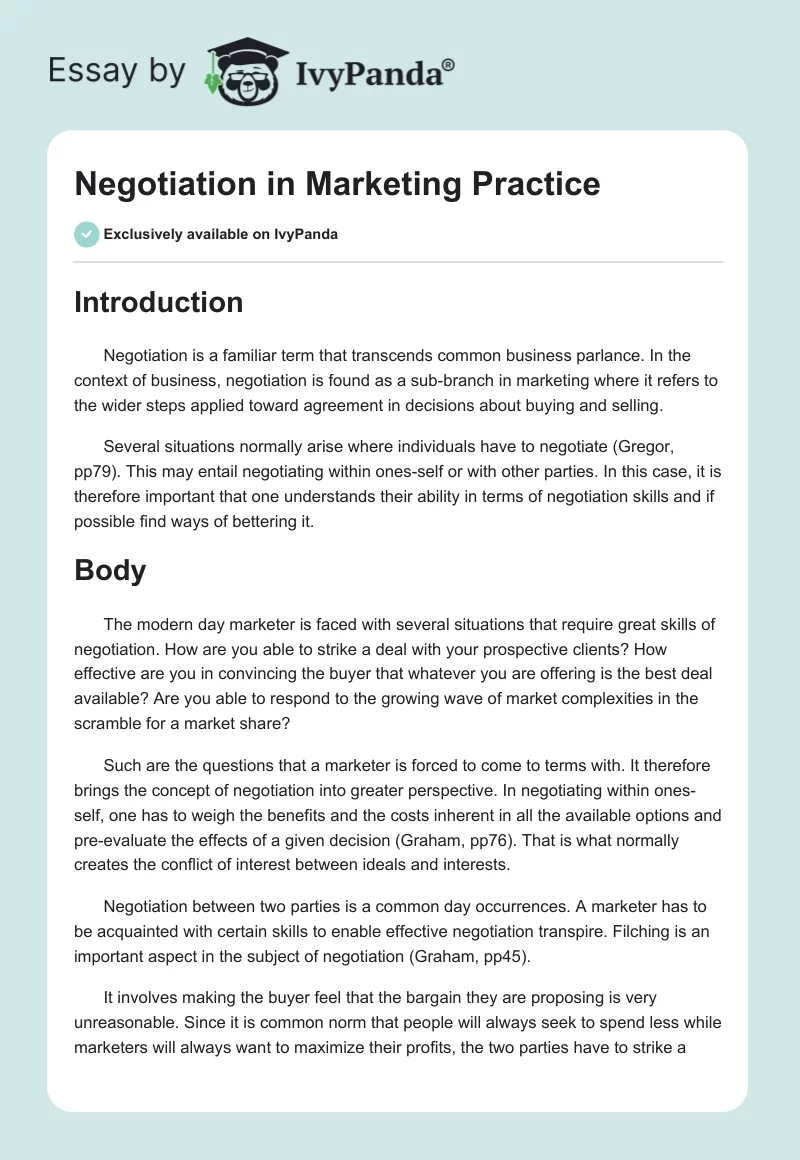 Negotiation in Marketing Practice. Page 1