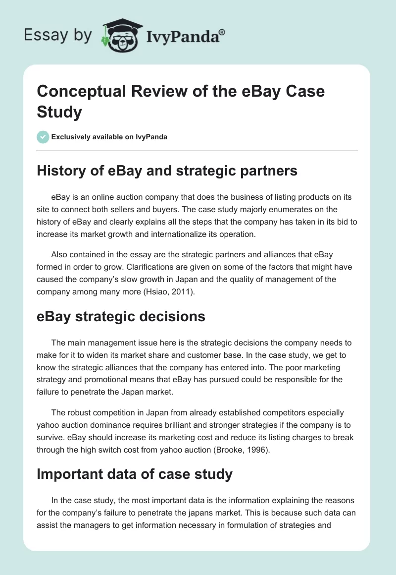 Conceptual Review of the eBay Case Study. Page 1