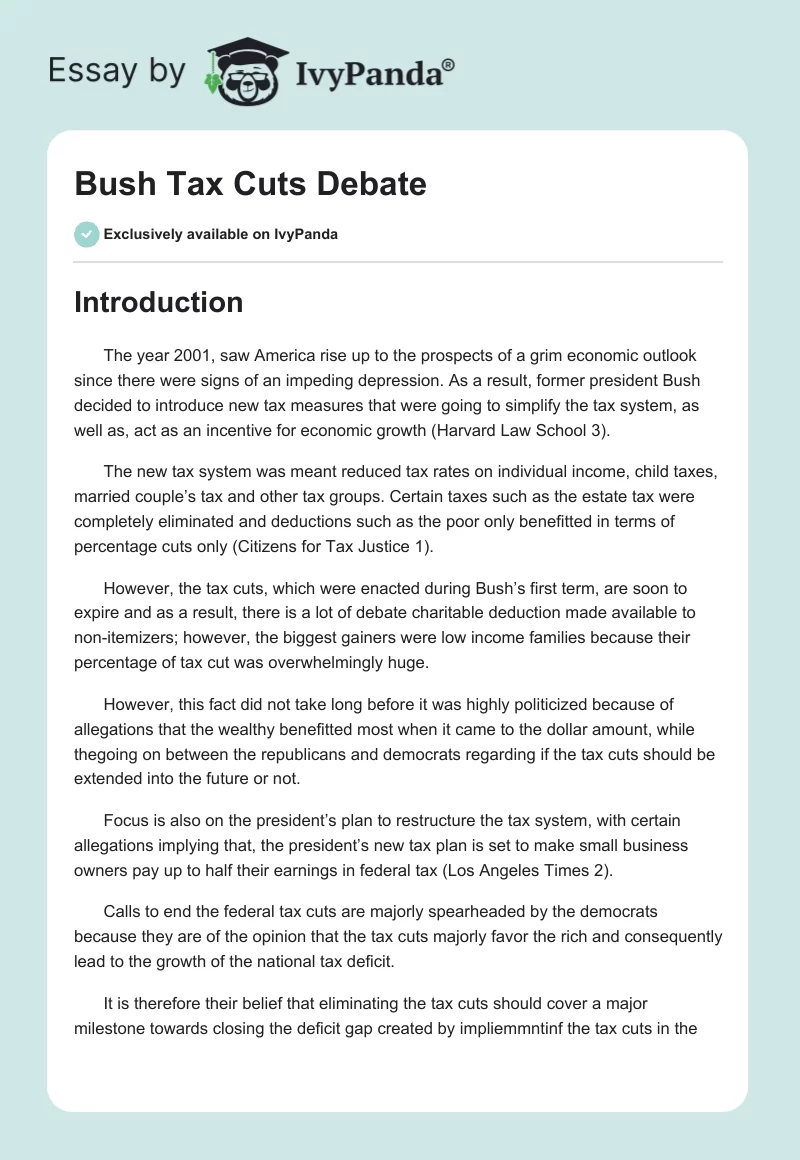 Bush Tax Cuts Debate. Page 1