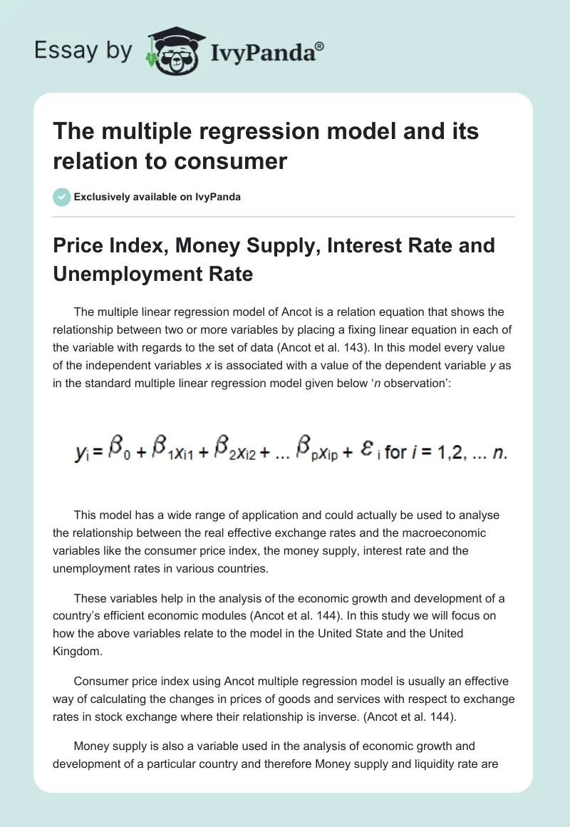 The multiple regression model and its relation to consumer. Page 1