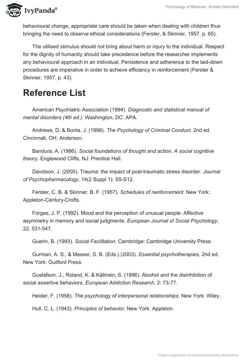 Psychology of Behavior: Anxiety Disorders. Page 4