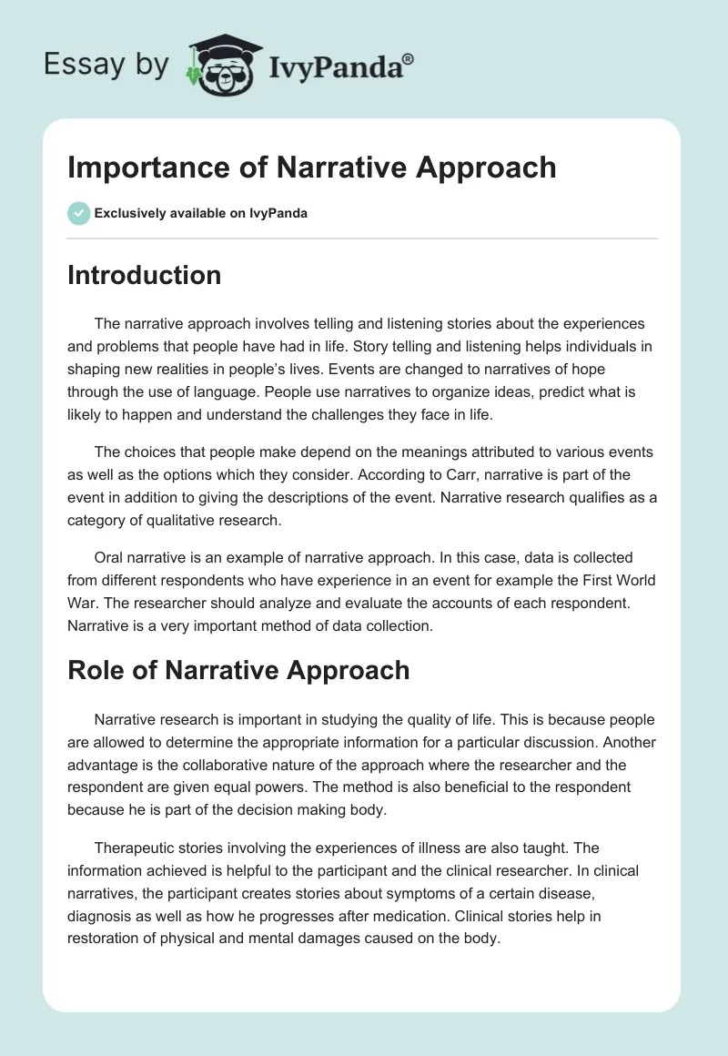 Importance of Narrative Approach. Page 1
