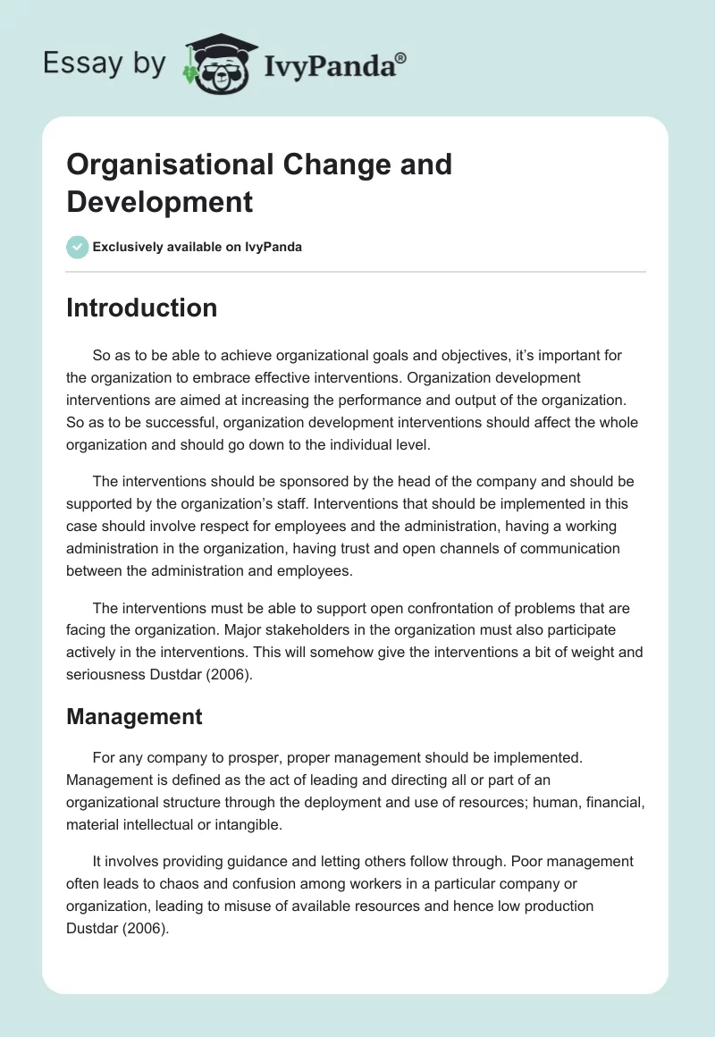 Organisational Change and Development. Page 1
