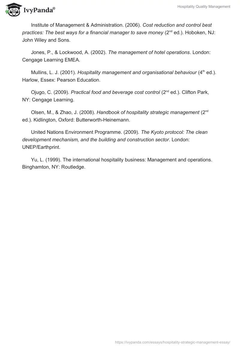 Hospitality Quality Management. Page 4