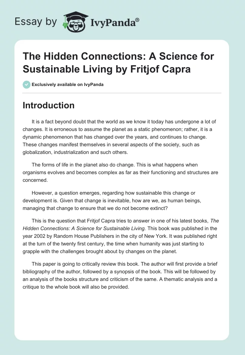 "The Hidden Connections: A Science for Sustainable Living" by Fritjof Capra. Page 1