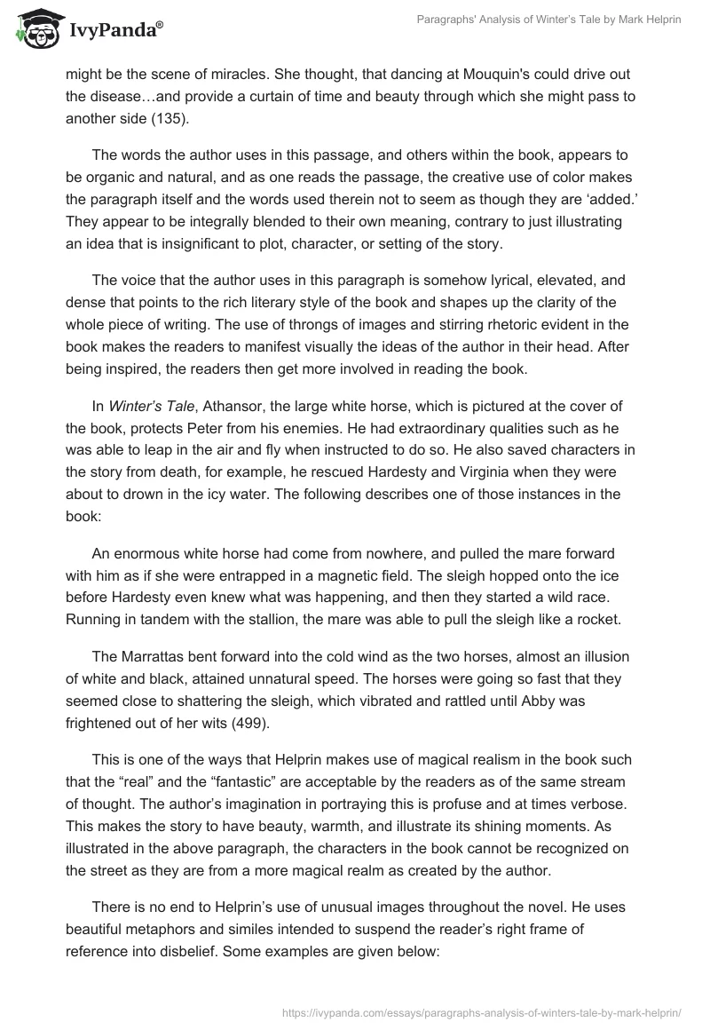 Paragraphs' Analysis of Winter’s Tale by Mark Helprin. Page 2