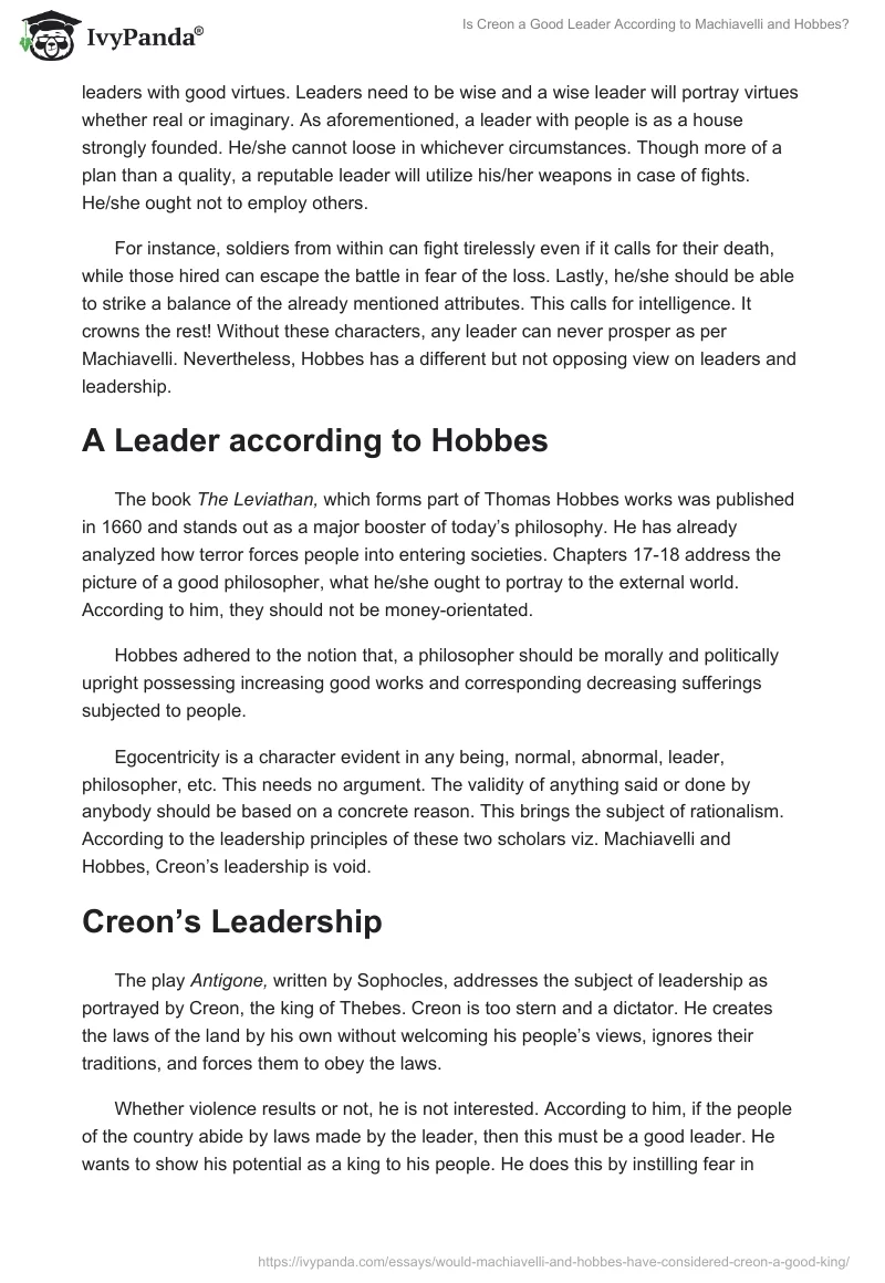 Is Creon a Good Leader According to Machiavelli and Hobbes?. Page 2
